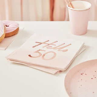 Hello 50 Rose Gold Napkins 