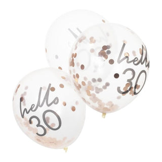 Hello 30 Confetti Balloons / 30th Birthday Party Balloons / 30th Birthday Balloons / Rose Gold Confetti Balloons / Celebrate 30