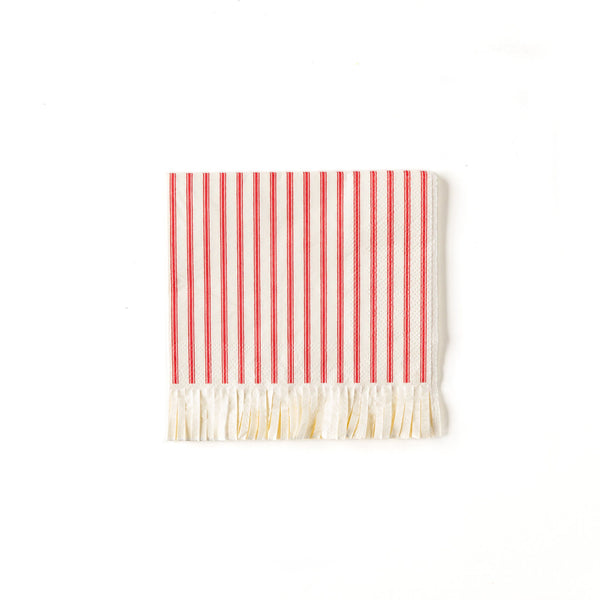 Red Stripe Fringe Napkins / Red Pinstripe Napkin / Red Fringe Napkins / Holiday Napkins / Christmas Paper Napkin / Christmas Party Napkin