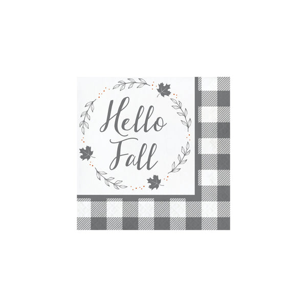 Gray Buffalo Plaid Hello Fall Napkins 