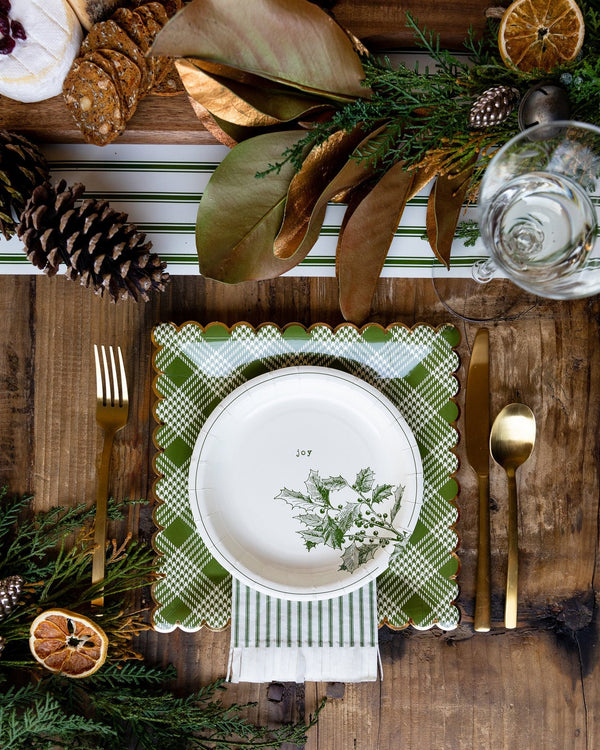 Botanical Green Plaid Plates / Green Plaid Plates / Christmas Plates / Holiday Paper Plates / Botanical Christmas /Farmhouse Christmas Plate