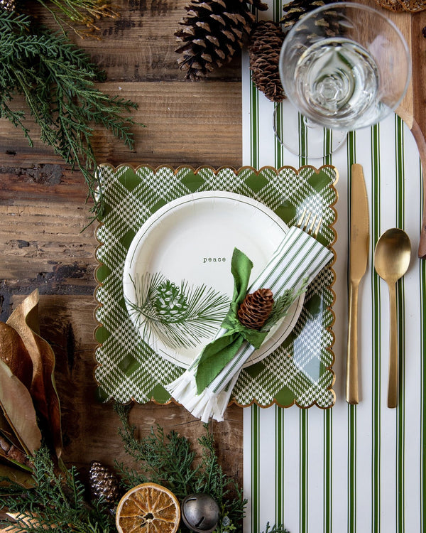 Botanical Green Stripe Fringe Napkin 