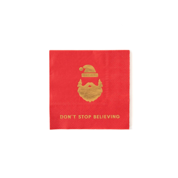 Don't Stop Believing Napkins / Santa Claus Red Holiday Napkins / Paper Holiday Napkins / Christmas Cocktail Napkin / Christmas Party Napkin