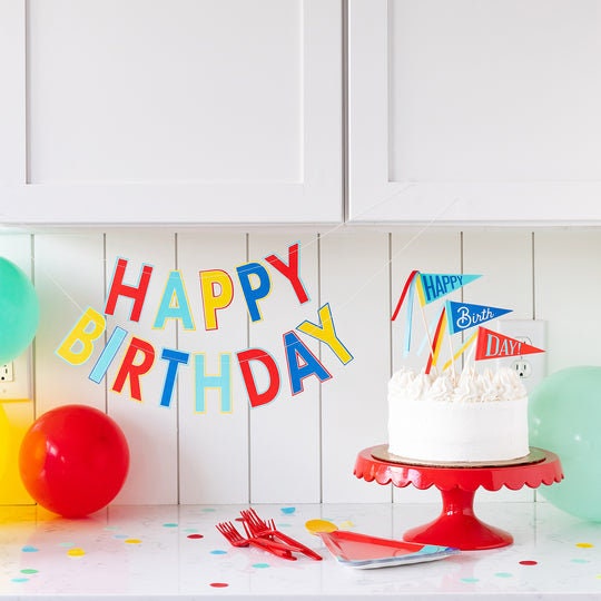 Happy Birthday Banner / Hooray Birthday Banner / Hanging Party Decor / Happy Birthday Garland / Cake Smash Banner / High Chair Banner