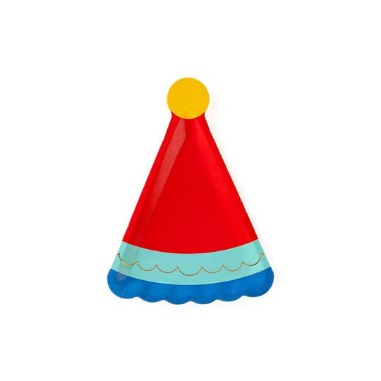 Blue Party Hat Plate / Party Hat Plates / Hooray Paper Plates / Red Birthday Hat Plate /