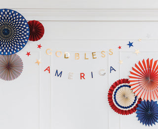 God Bless America Banner / July 4th Decor / Patriotic Banner / 4th of July / Americana / Red White and Blue Banner / Gold Foil
