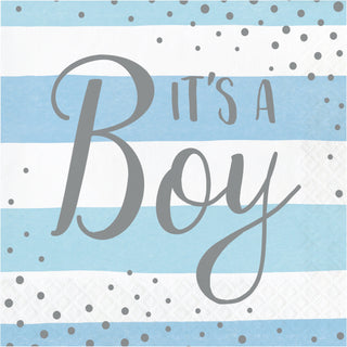 It's A Boy Napkins / Blue and Silver It's a Boy Napkins / Gender Reveal Party / Boy Baby Shower Napkin / Boy Baby Shower