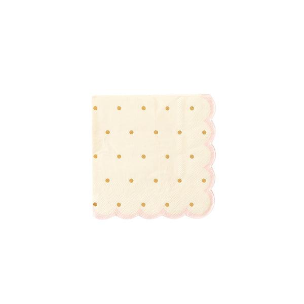 Princess Gold Polka Dot Small Napkins / Pink Scalloped Napkins / Light Pink Party Napkins / Pink Paper Napkins / Pink Scallop