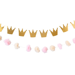 Princess Crown and Pom Pom Banner Set / Princess Banner / Princess Garland / Princess Party Decorations / Princess Party /Fairytale Princess