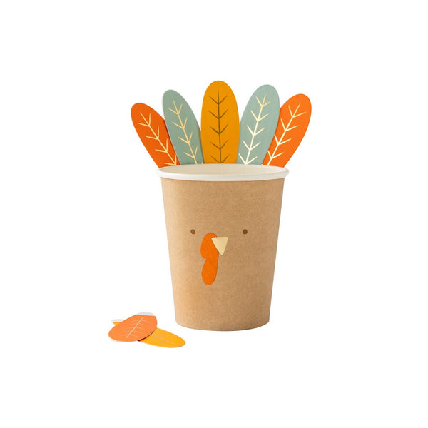 Turkey Cups / Harvest Cups / Thanksgiving Paper Cups / Gobble Cups / Turkey Shaped Party Cups with Feathers / Harvest Party Decor