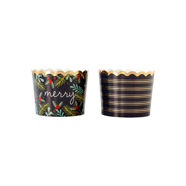 Merry Baking Cups / Navy and Gold Food Cups / Merry Treat Cups / Christmas Treat Cups / Holiday Muffin Cups / Cupcake Liners