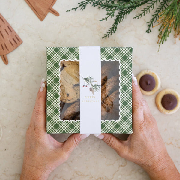 Botanical Green Plaid Cookie Box 6ct / Green Plaid Treat Box / Christmas Treat Box / Cookie Exchange Box / Botanical Christmas Box