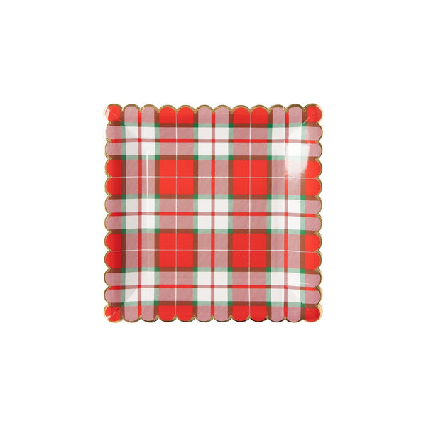 Christmas Plaid Scallop Plates / Red Plaid Square Plates / Square Scallop Plates / Cozy Lodge Plaid Square Plates / Christmas Tableware