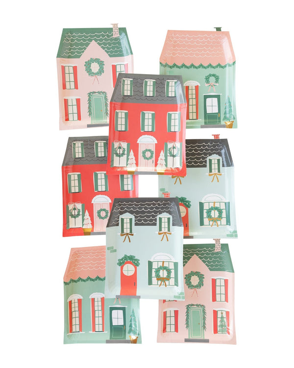 Village Christmas House Shaped Plate / Vintage Row House Shaped Plate / Holiday Plate / Christmas Plate / Christmas Cookie Exchange